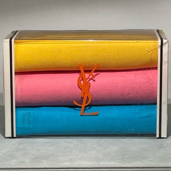 Yves Saint Laurent Gift Box Set of 3 New Cotton 17” Squares Vintage - Picture 1 of 4